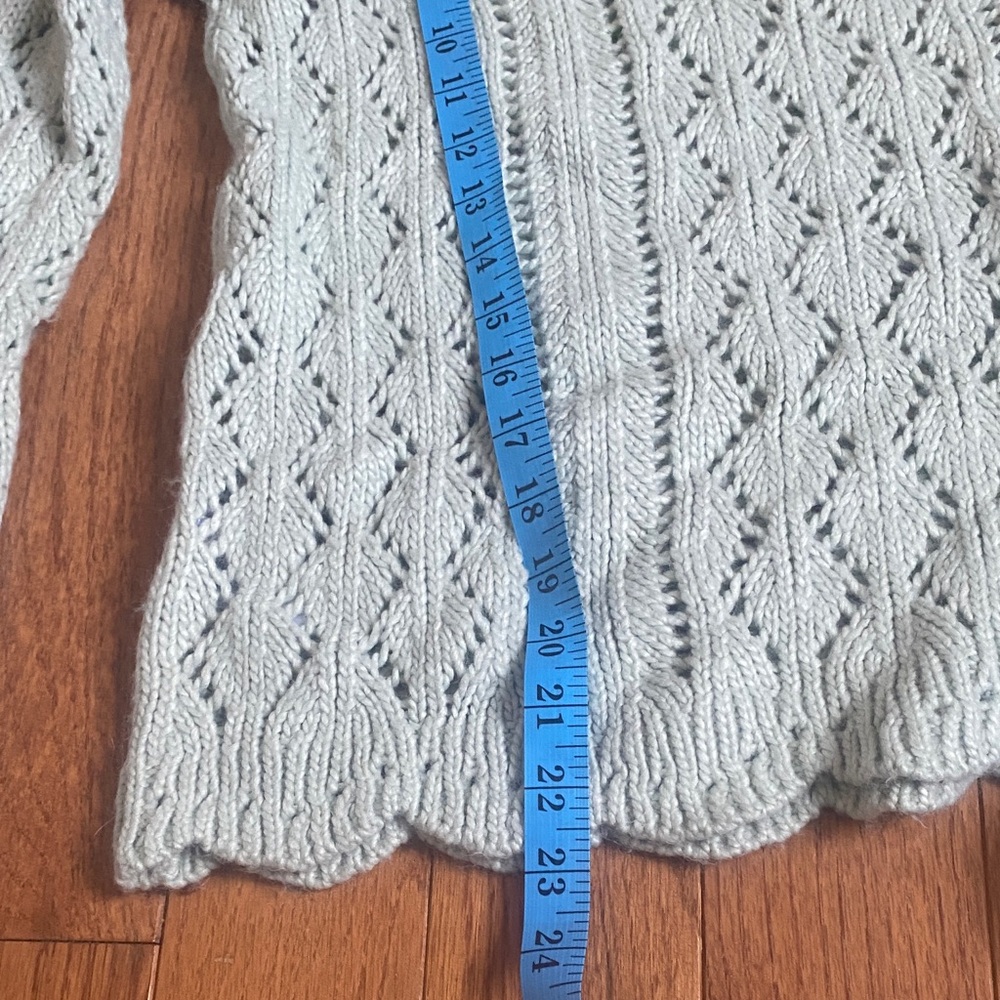 LOFT Mint Green Pointelle Sweater Open Knit Boat Neck Scallop Hem Small - Picture 11 of 11
